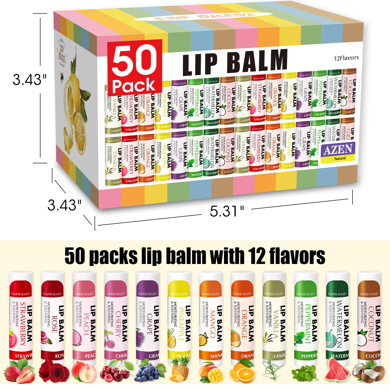 AZEN rose flavor lip balm tube for gentle care.