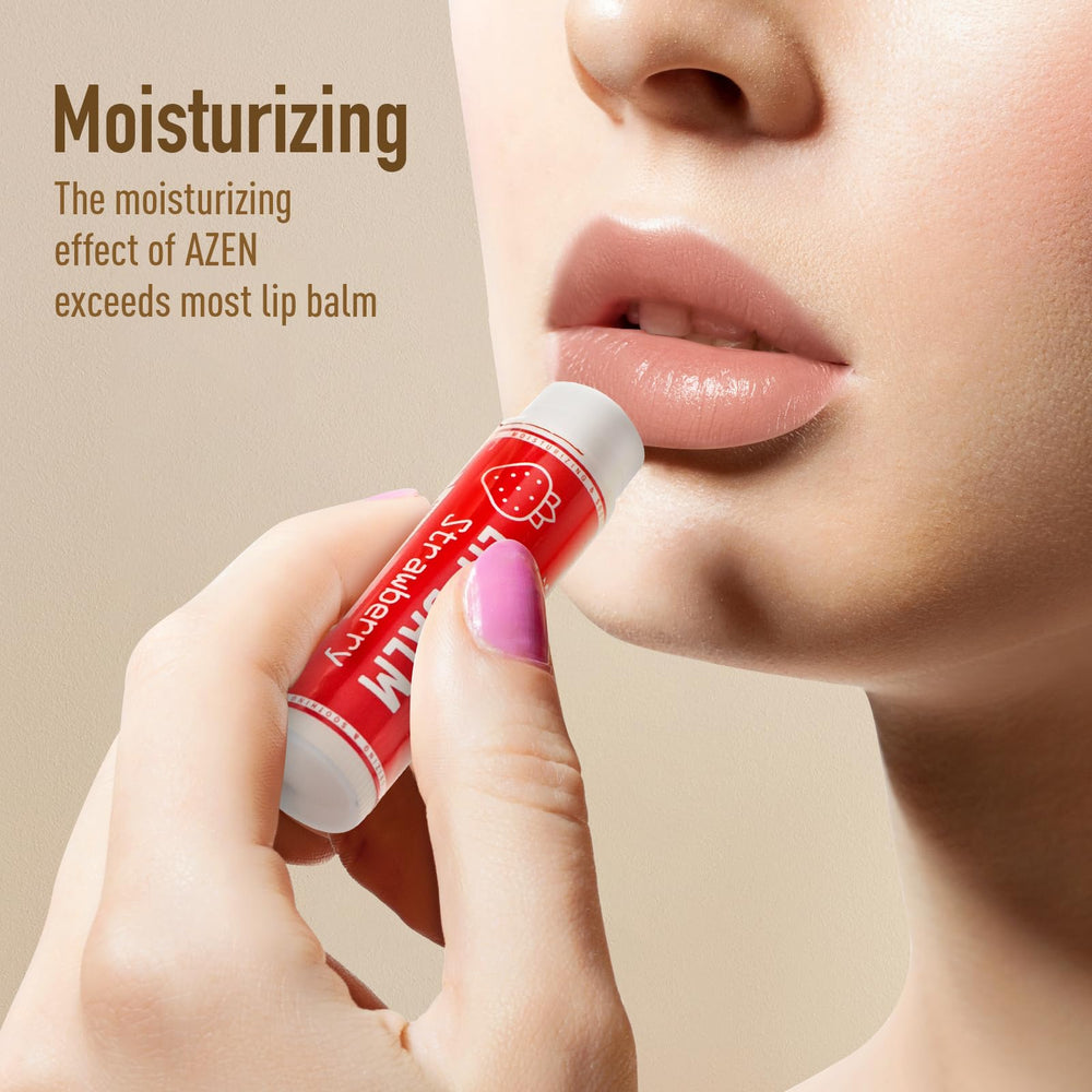 AZEN strawberry flavor lip balm with refreshing scent and soft lips