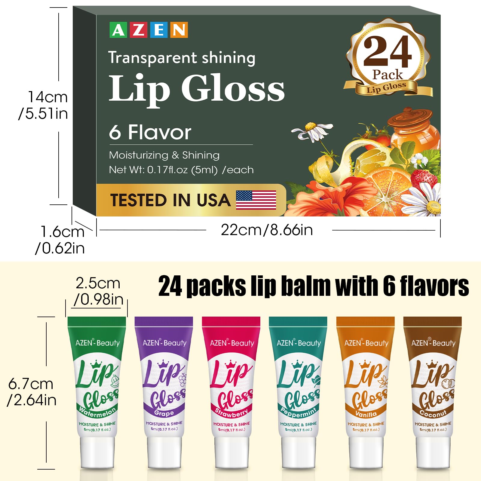 AZEN grape lip gloss flavor brings subtle gloss and shine.