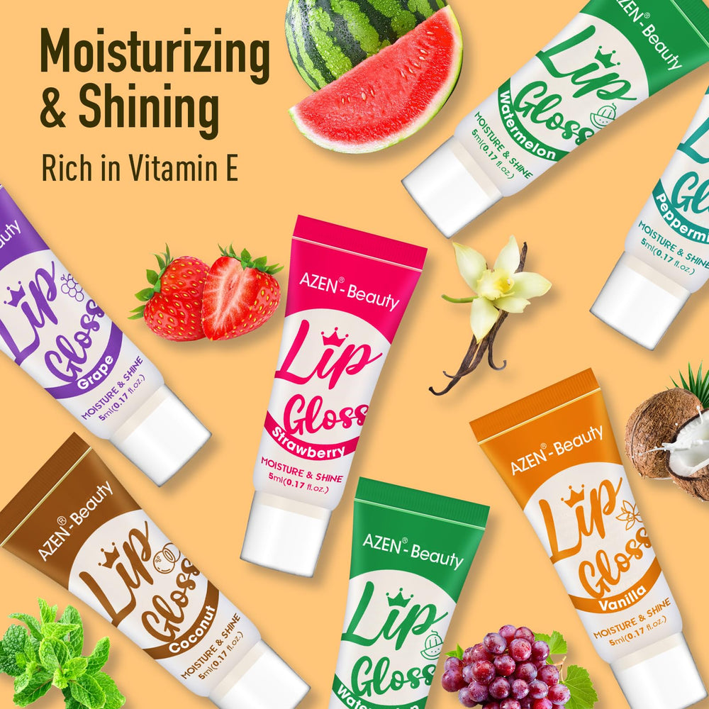 AZEN vanilla lip gloss flavor complements neutral makeup looks.