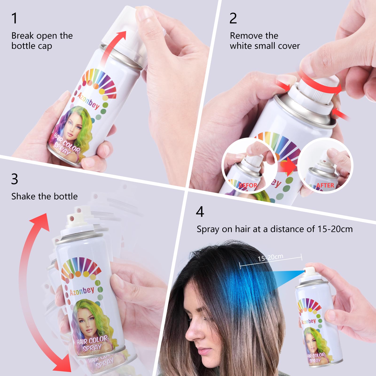 Azonbey hair spray washable-rinse proves simple color removal.