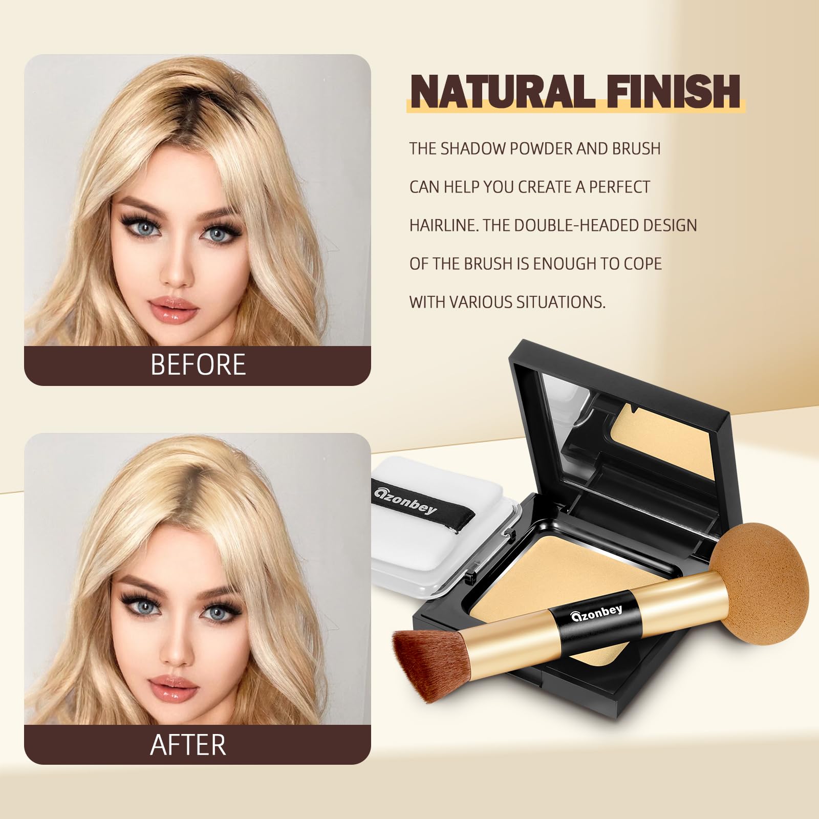 Azonbey hairline powder with makeup brush enables easy application.