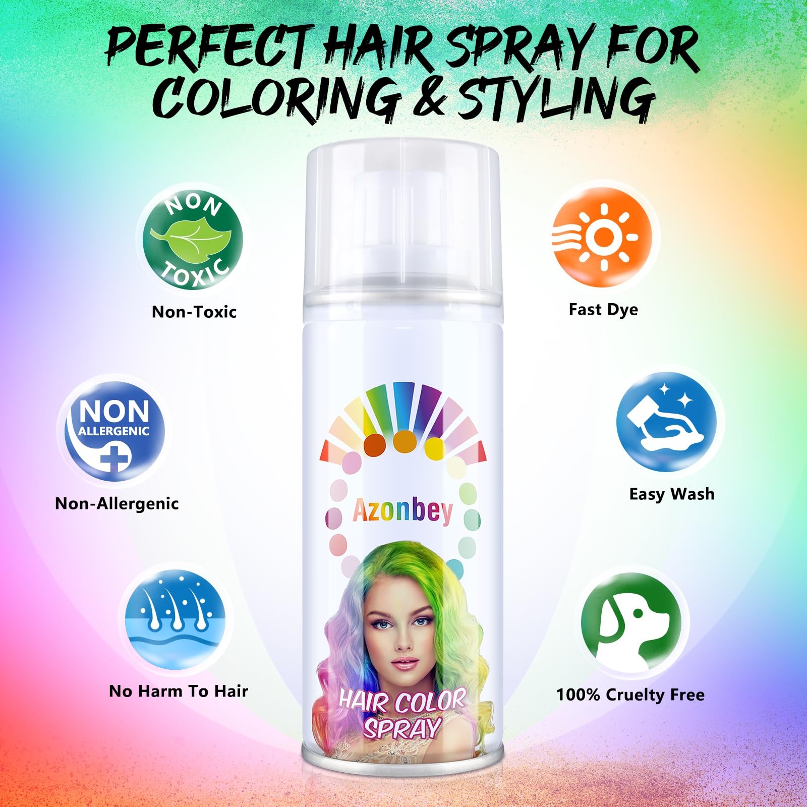 Azonbey Halloween Hair Spray blue shade for vibrant festival-ready style.