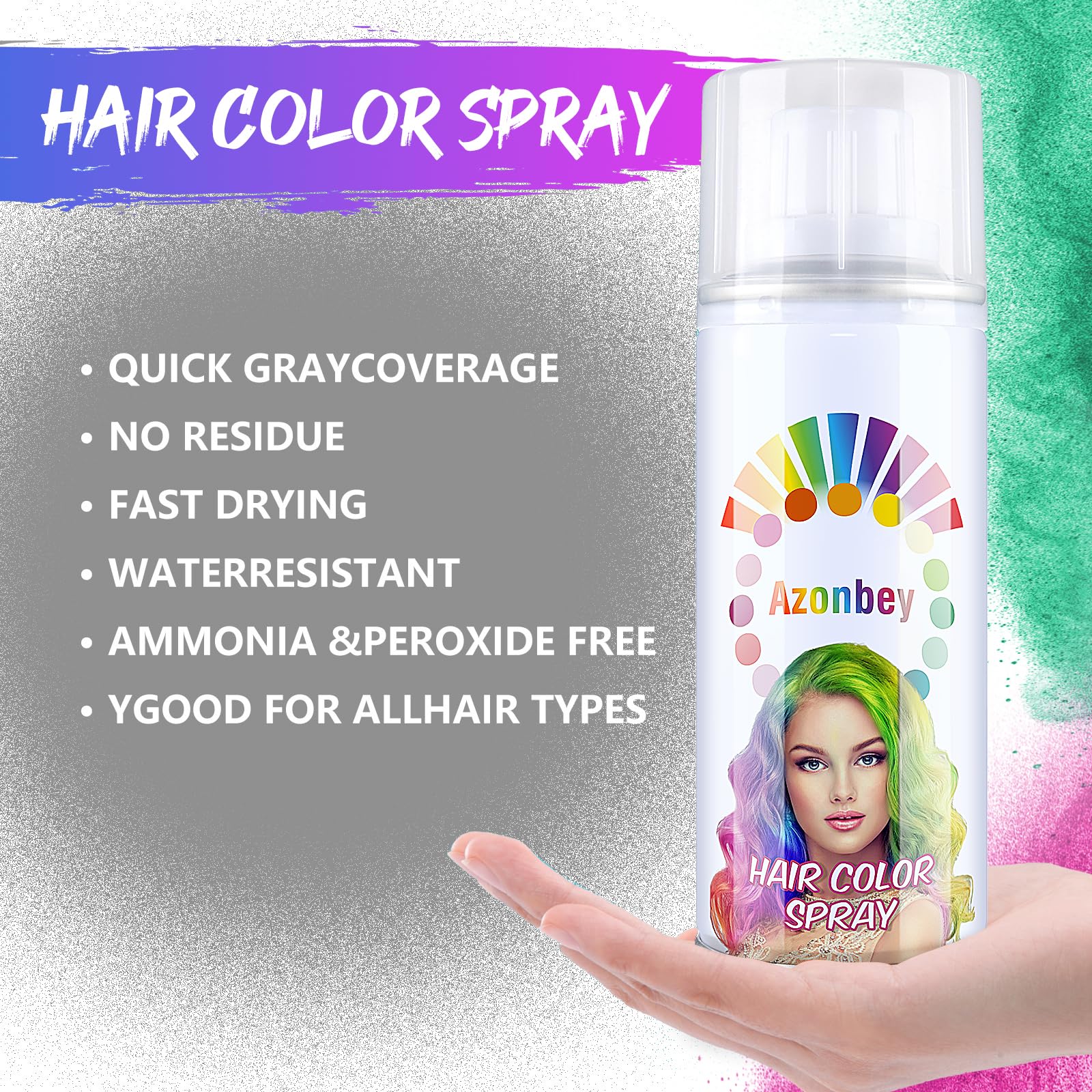 Azonbey Halloween Hair Spray purple shade for bold, party-ready color.
