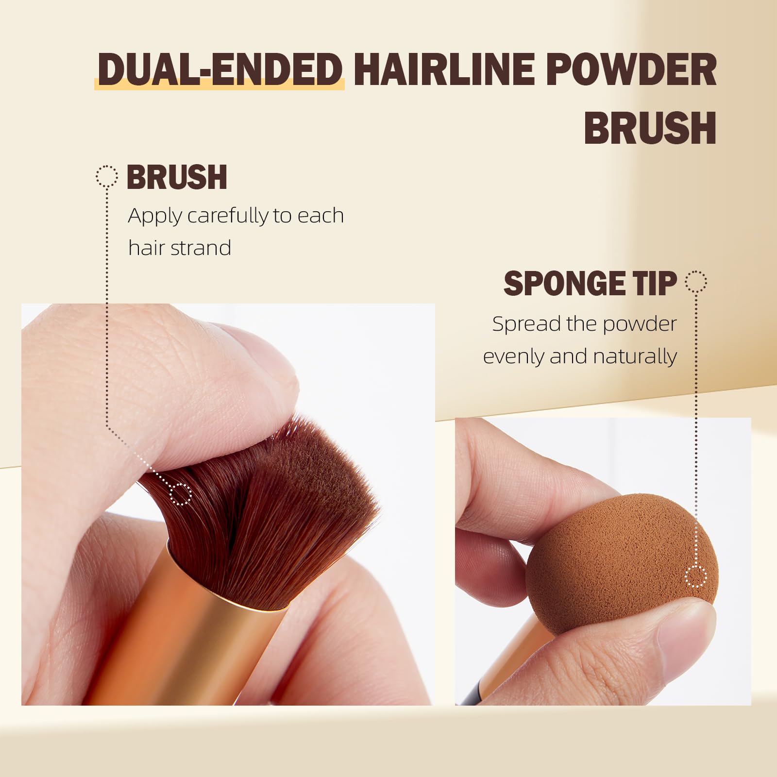 Close-up view of Azonbey root touch up powder blending into hairline