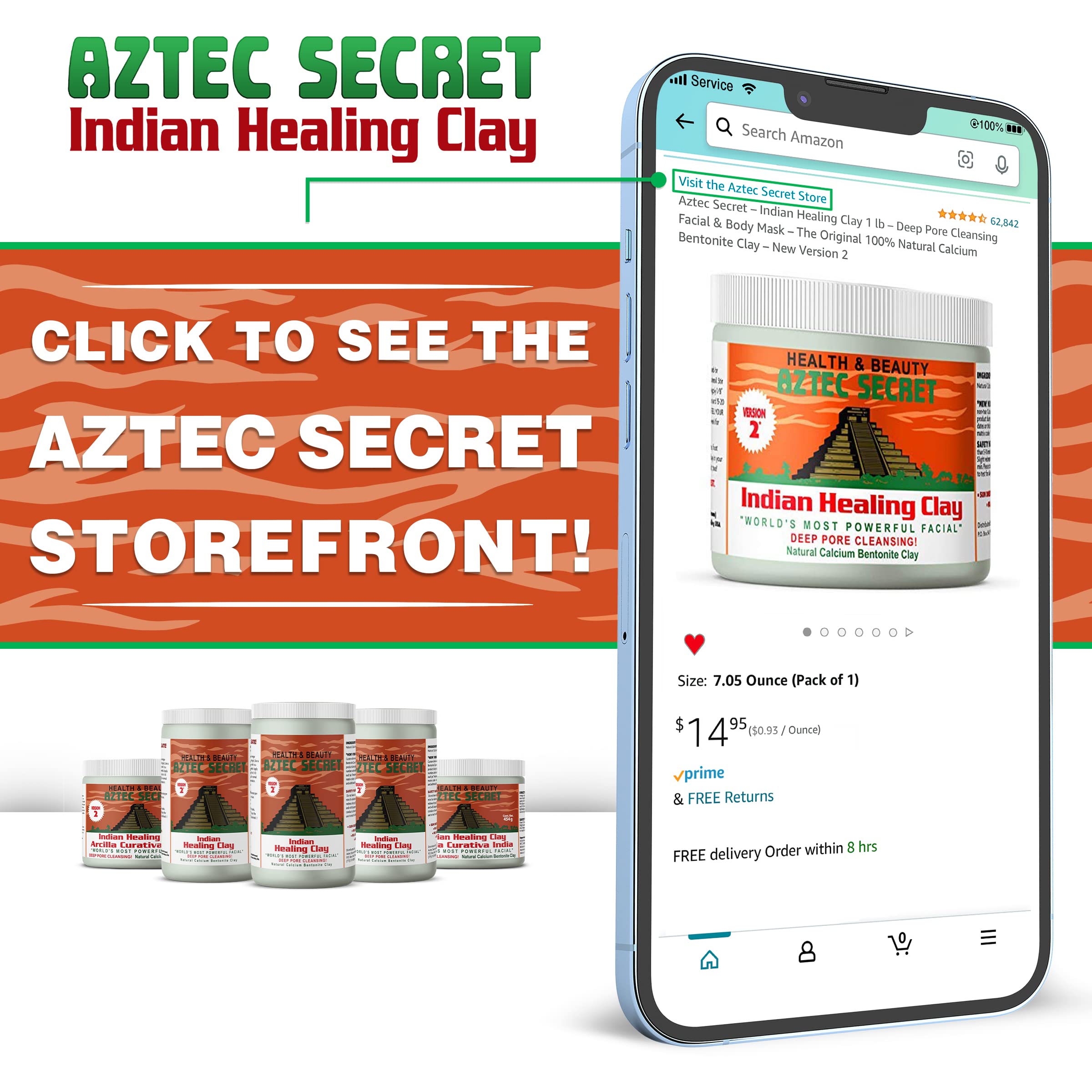 Aztec Secret Indian Healing Clay for body use like clay baths and foot soaks.