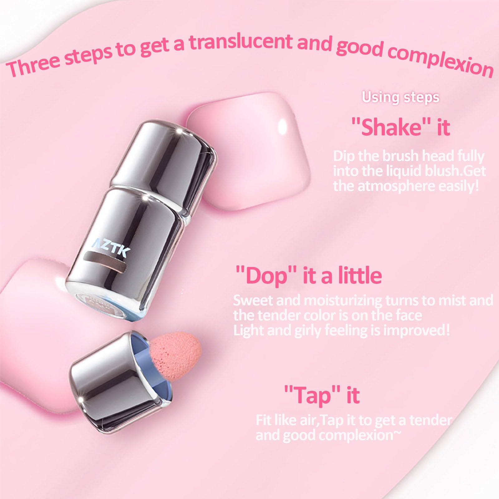 Swatch texture of Aztk Liquid Blush showing silky-to-matte transition.