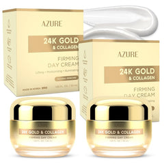 Azure Cosmetics 24K Gold & Collagen moisturizer bottle with a radiant glow for daily hydration