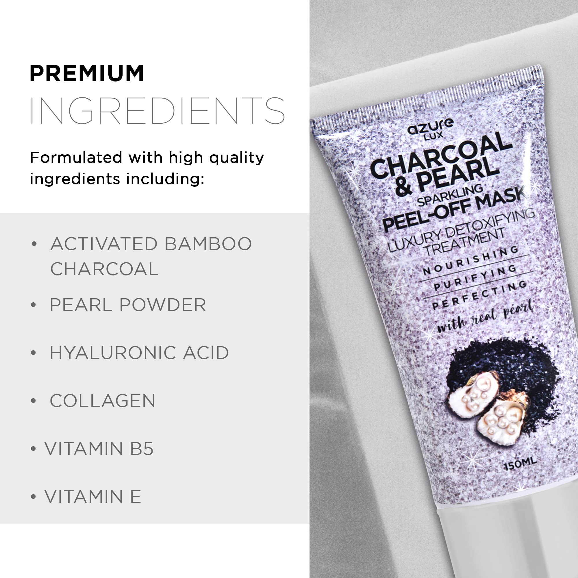 Azure Cosmetics Charcoal & Pearl Mask controls oil for a balanced look