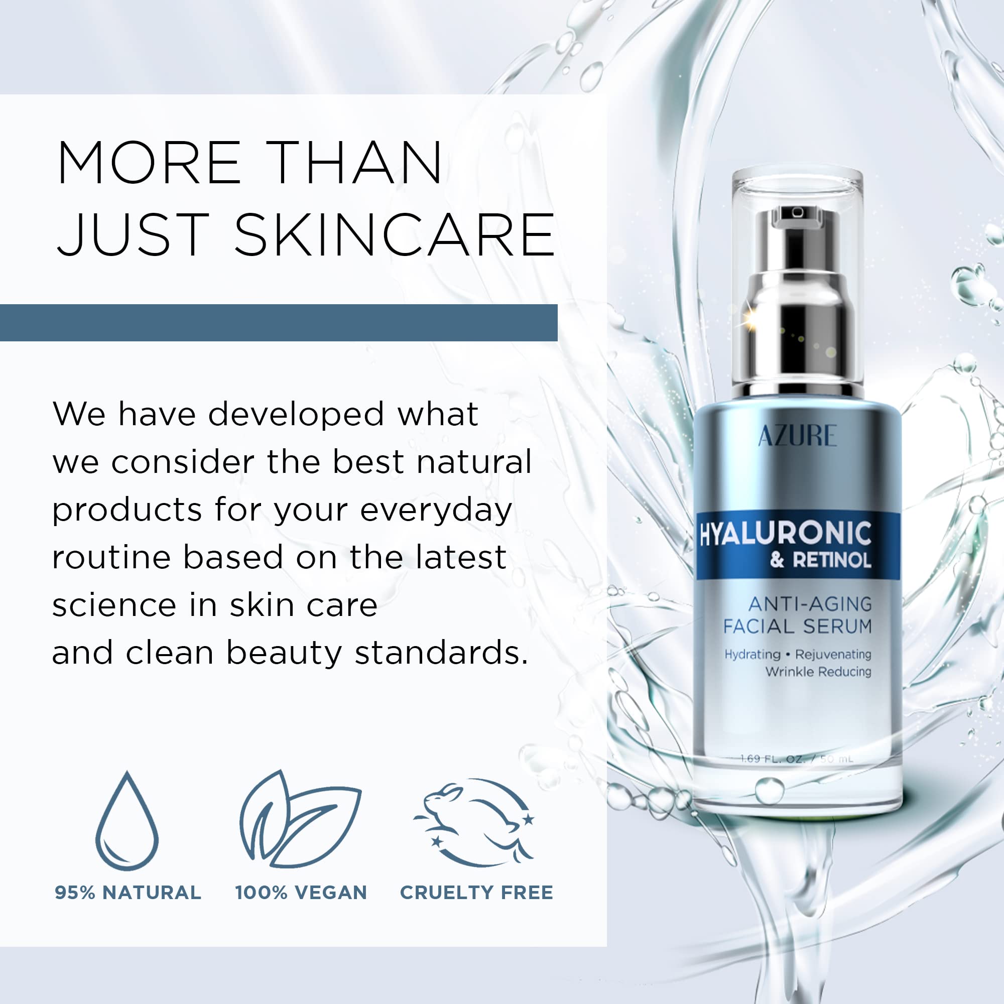 Azure Cosmetics Hyaluronic Serum label shows vegan and cruelty-free formula