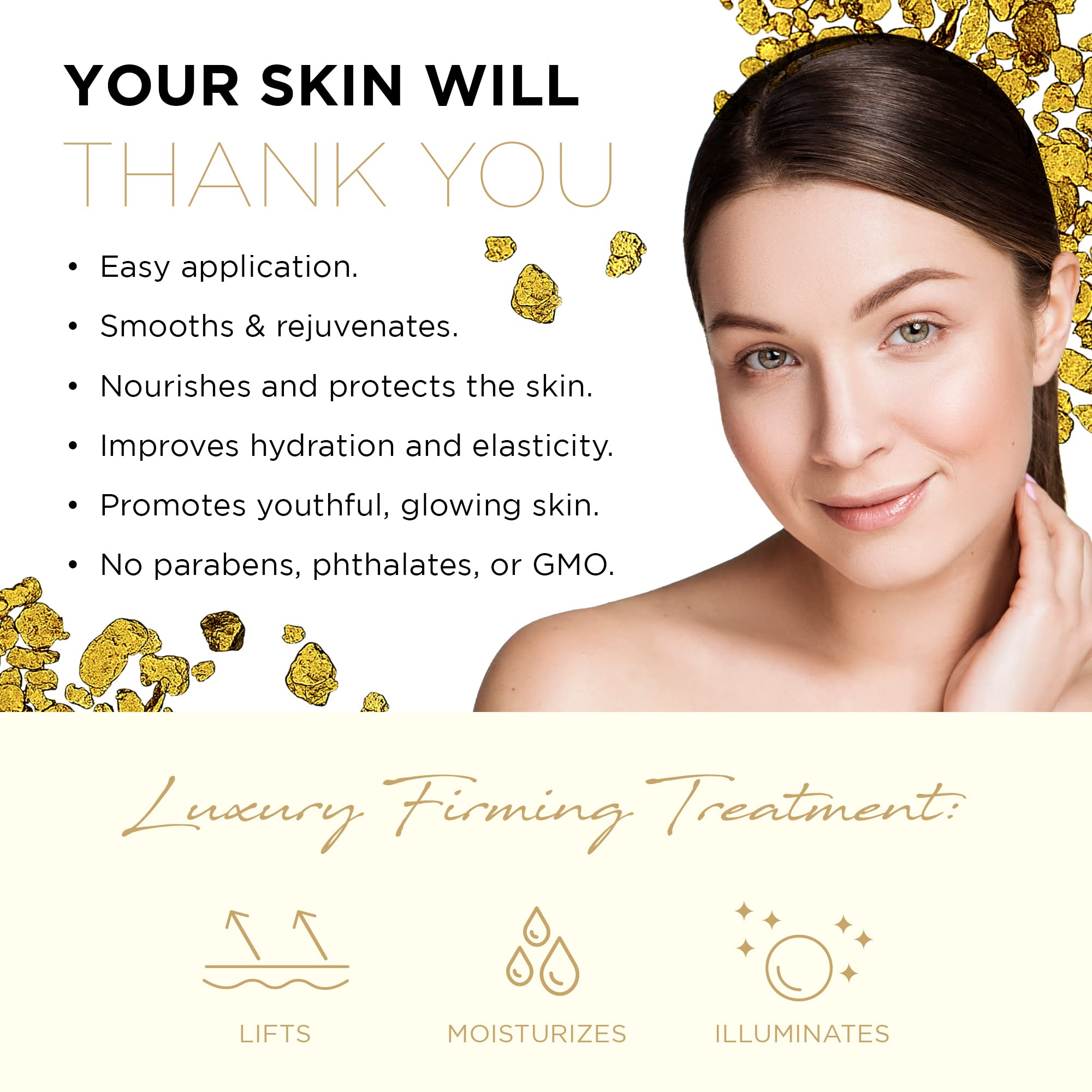 Azure Cosmetics gold particles visual suggesting premium ingredients and glow