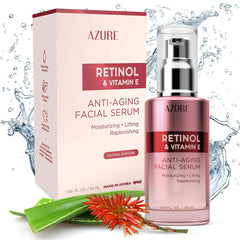 Azure Cosmetics retinol serum bottle pour for a smoother, radiant complexion