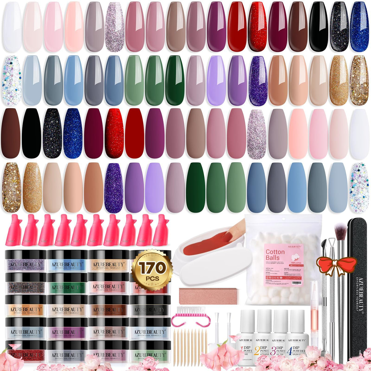 AzureBeauty 170Pcs dip powder kit offering versatile at-home manicures.