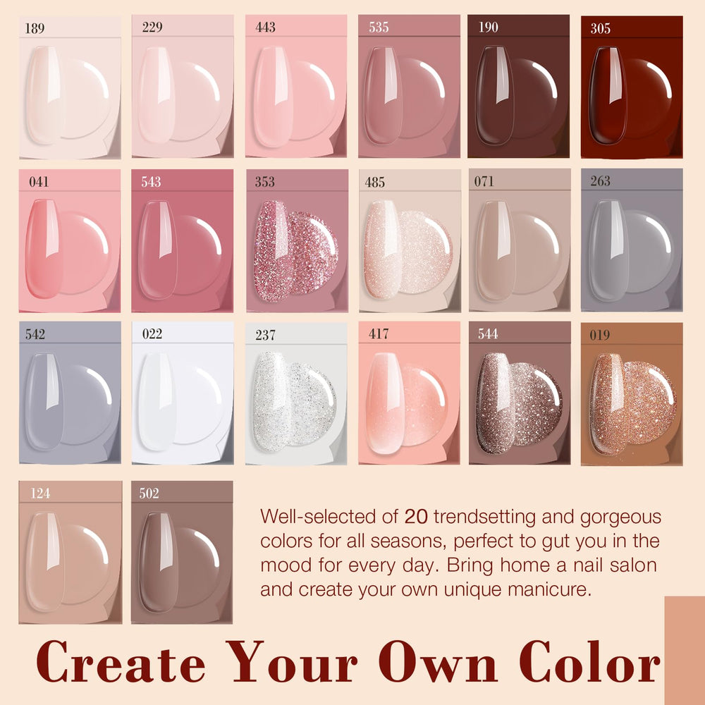 AzureBeauty 20 summer pastel dip powders swatches showing a vibrant color range.