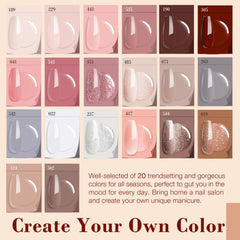 AzureBeauty 20 summer pastel dip powders swatches showing a vibrant color range.