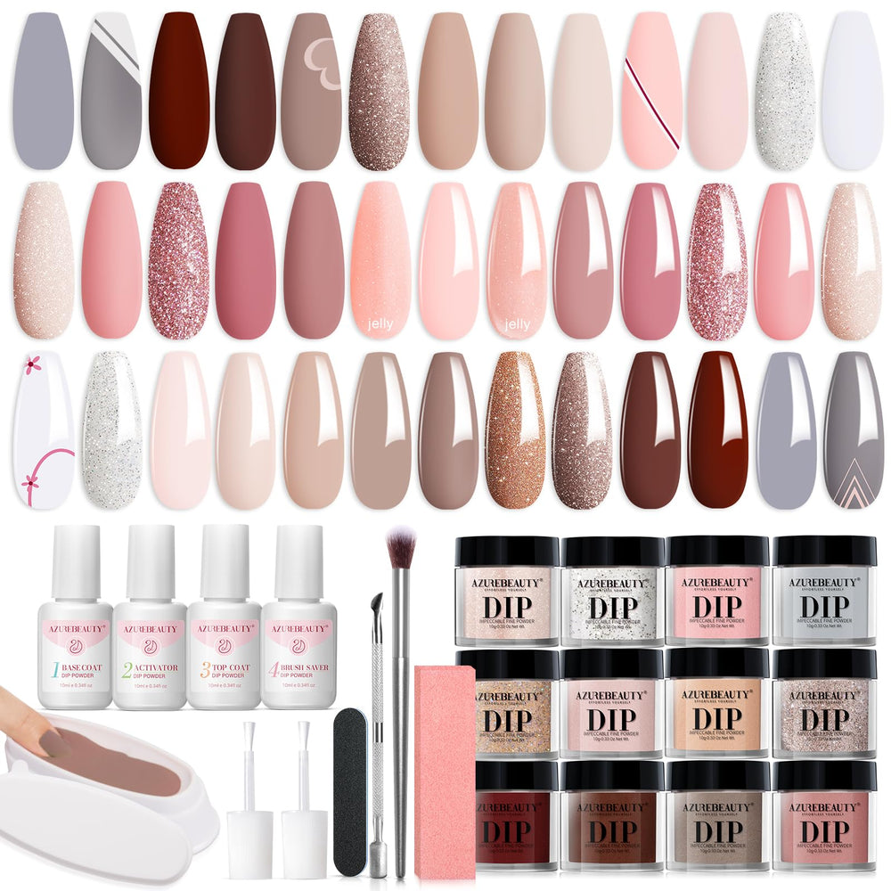AzureBeauty 29-piece dip powder kit starter set with organized components for easy at-home manicures.