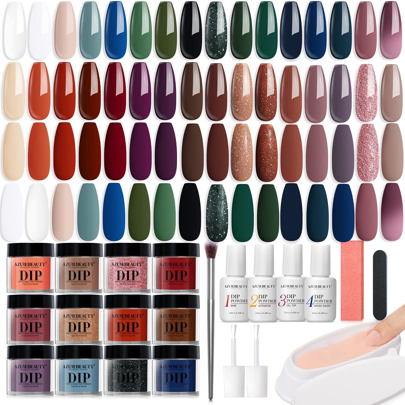 AZUREBEAUTY 42Pcs dip powder kit box open for complete at-home manicure setup
