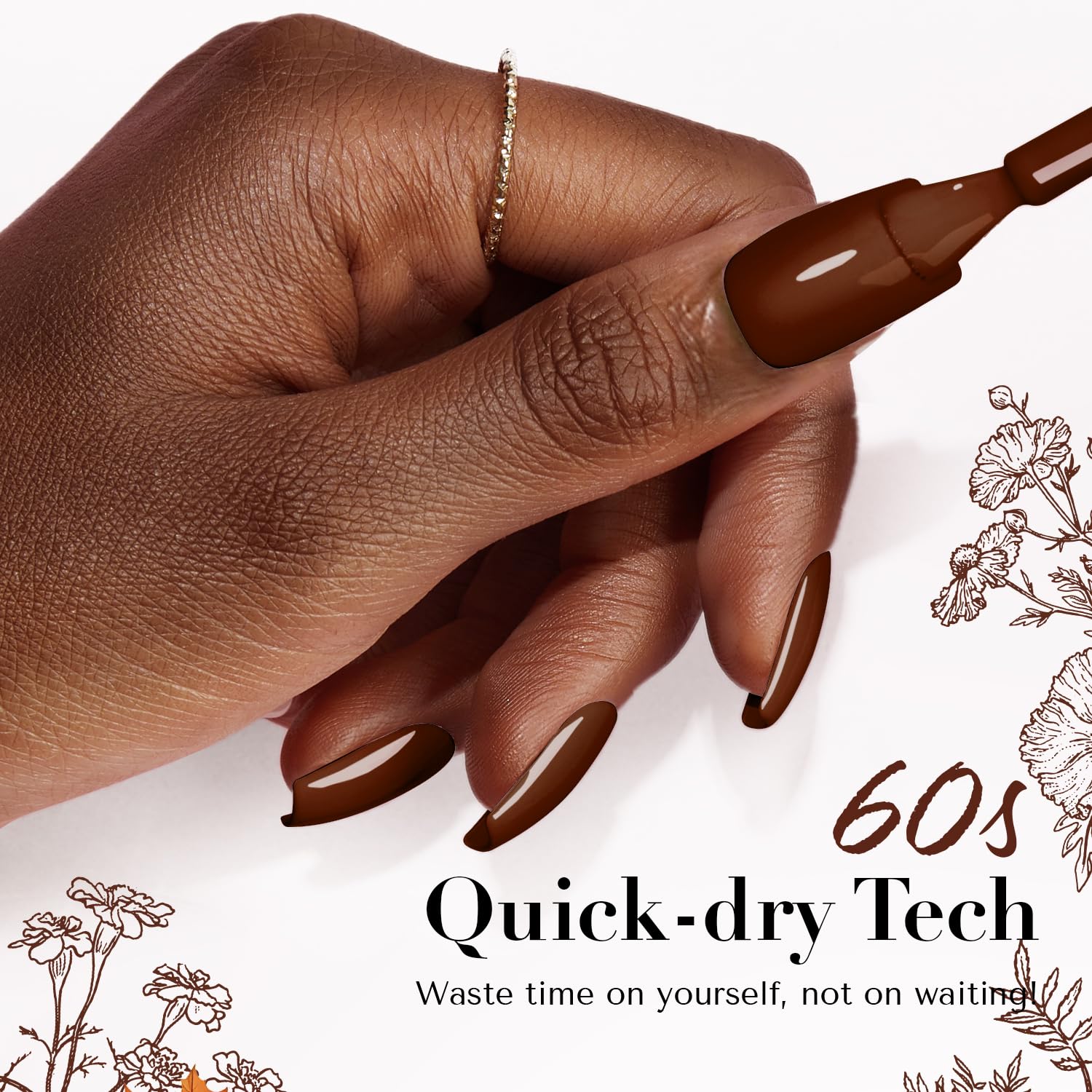 Nails show fall-winter vibe with AZUREBEAUTY brown nail polish.