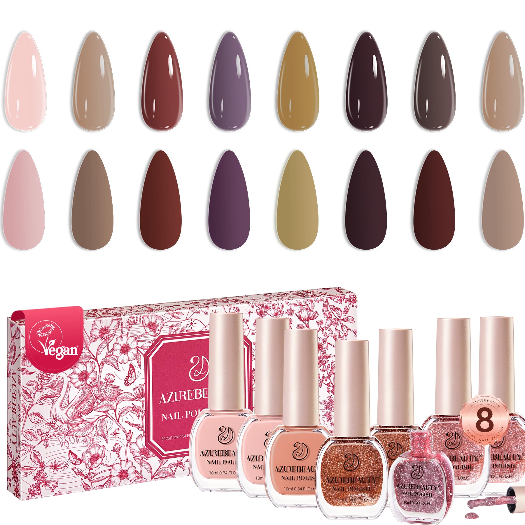 AZUREBEAUTY Brown Nude Nail Polish Set closeup shows rich pigment and smooth finish
