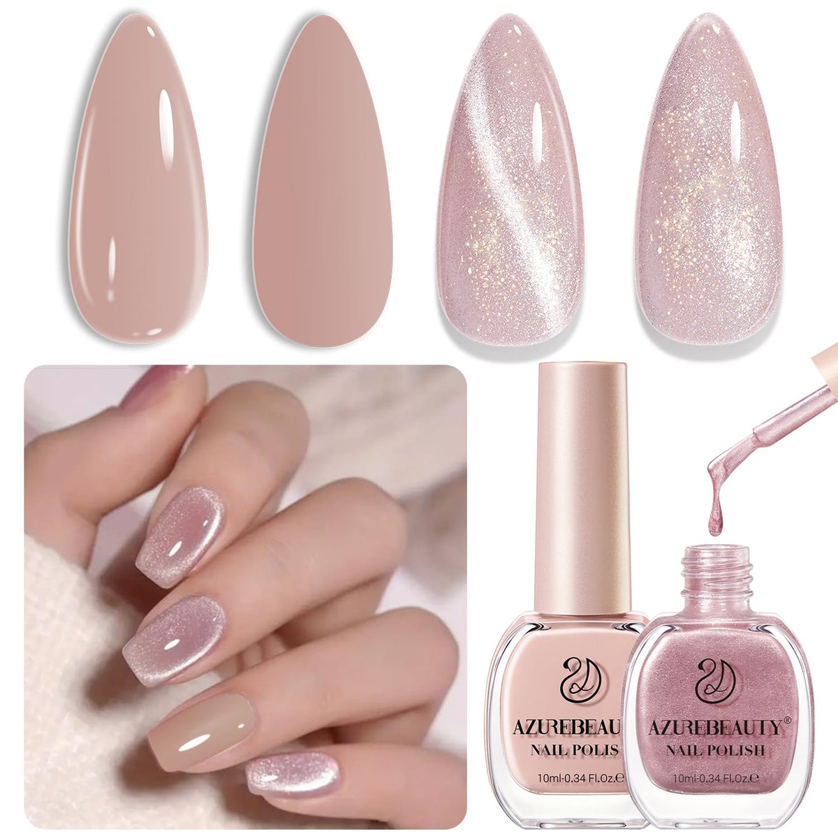 AZUREBEAUTY cat eye nail polish set magnets create a customizable shimmering effect on nails.