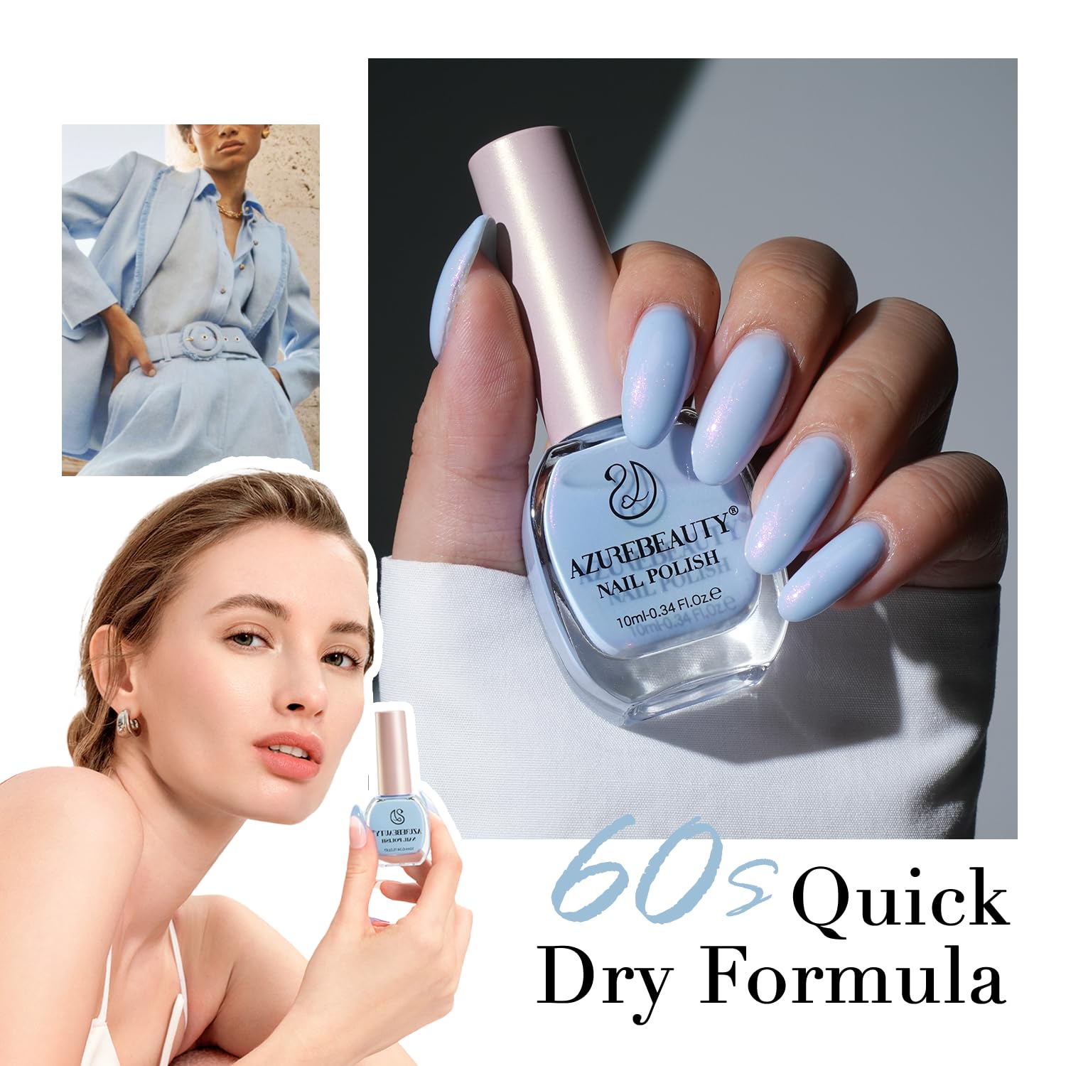 AzureBeauty Celestial Blue nail polish bottle view highlights vibrant natural finish.