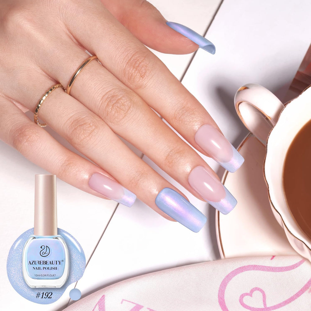 AzureBeauty Celestial Blue nail polish gloss with high shine finish.