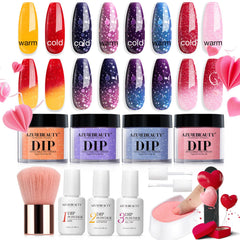 AzureBeauty color-changing dip powder kit unboxing highlights temperature-reactive shades for DIY nails