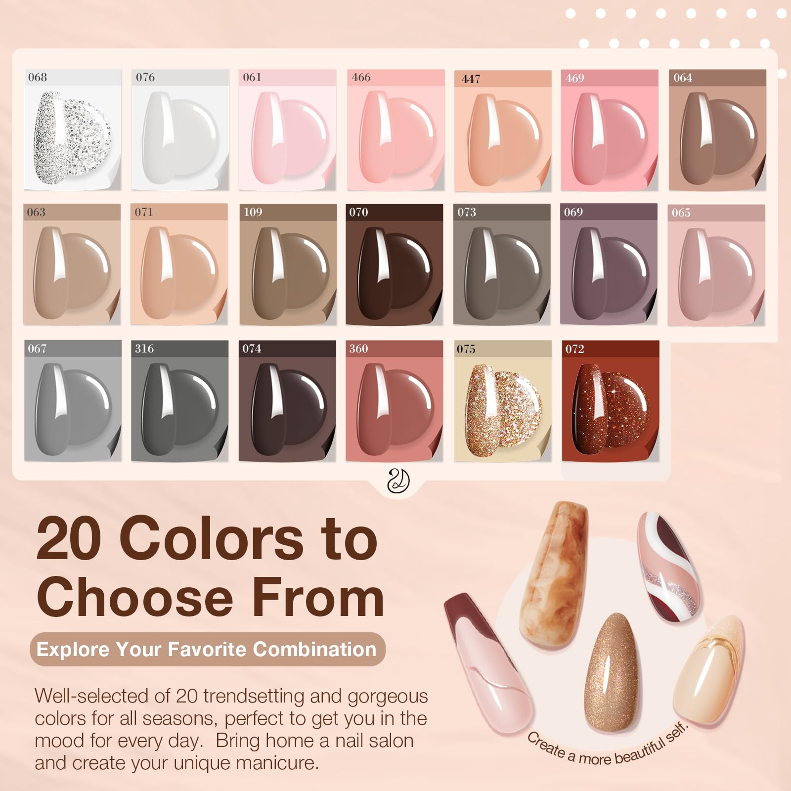 AzureBeauty color swatches showing 20 neutral chocolate tones