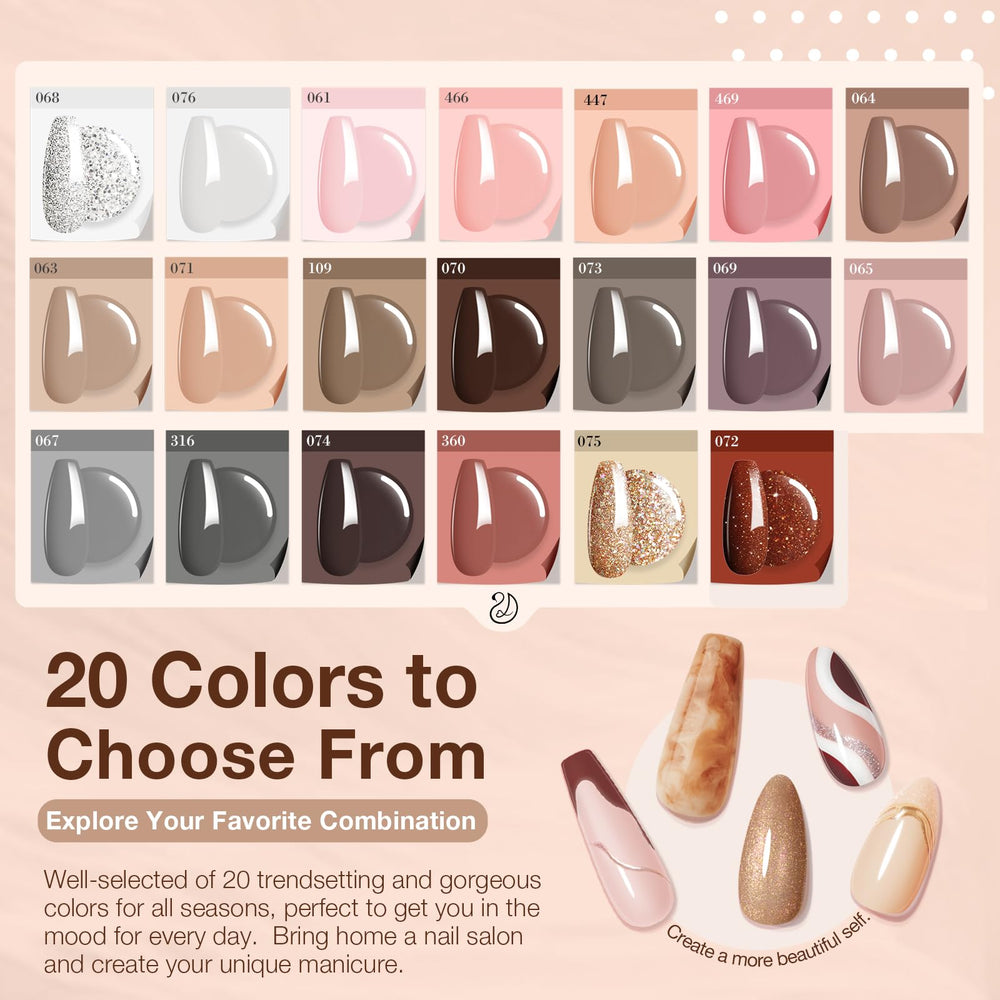 AzureBeauty color swatches showing 20 neutral chocolate tones
