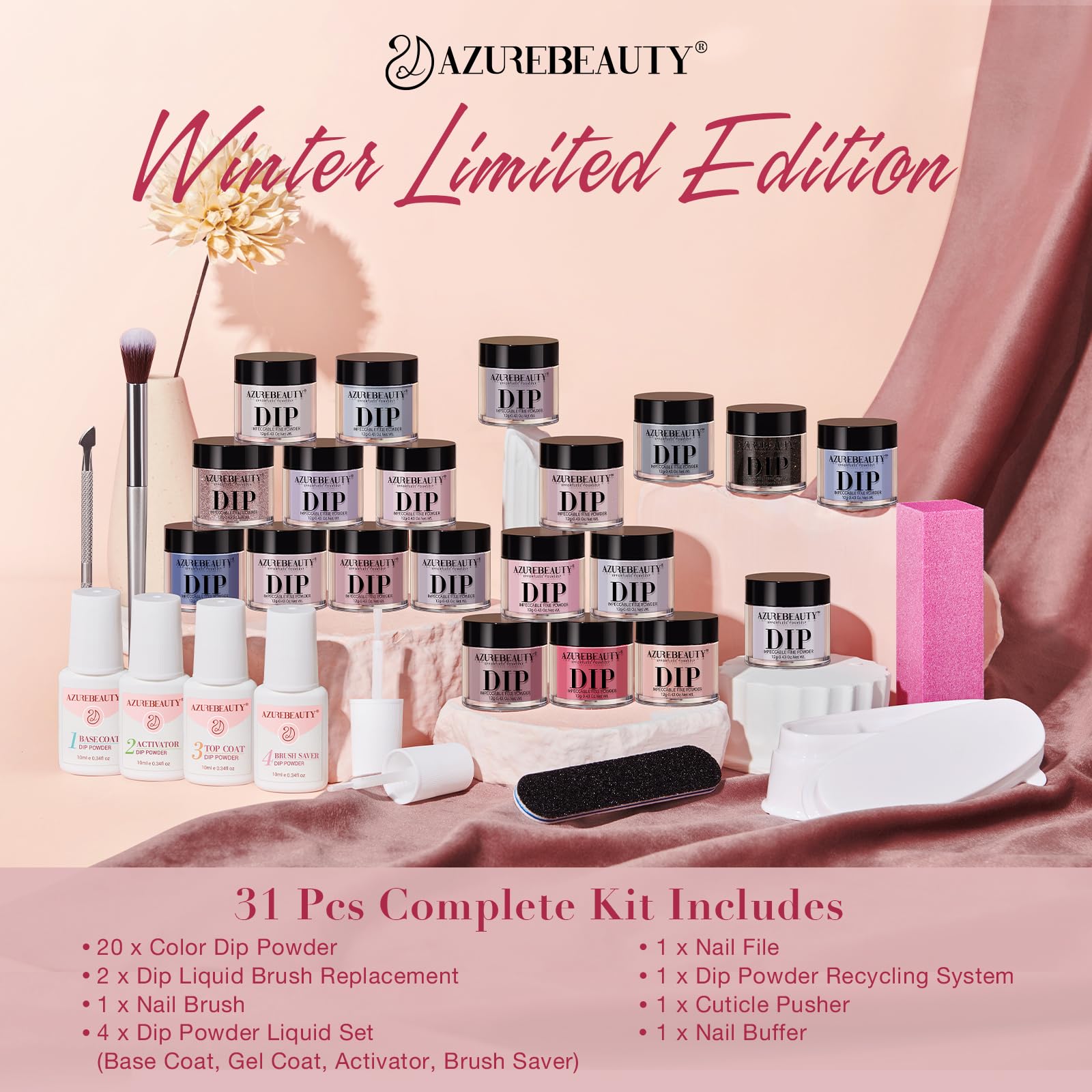 AZUREBEAUTY color variety includes glitter, nude, gray shades.