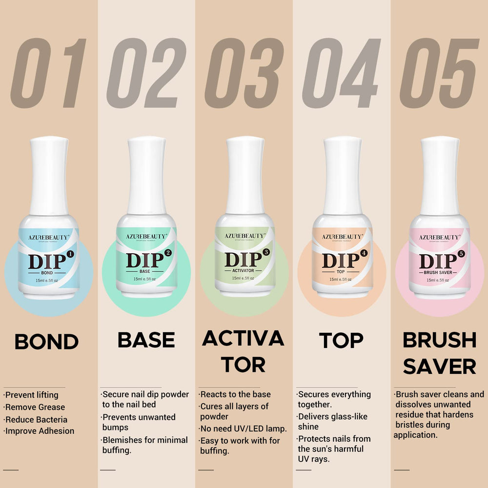 AZUREBEAUTY dip activator 15ml speeds drying for quick at-home manicures.