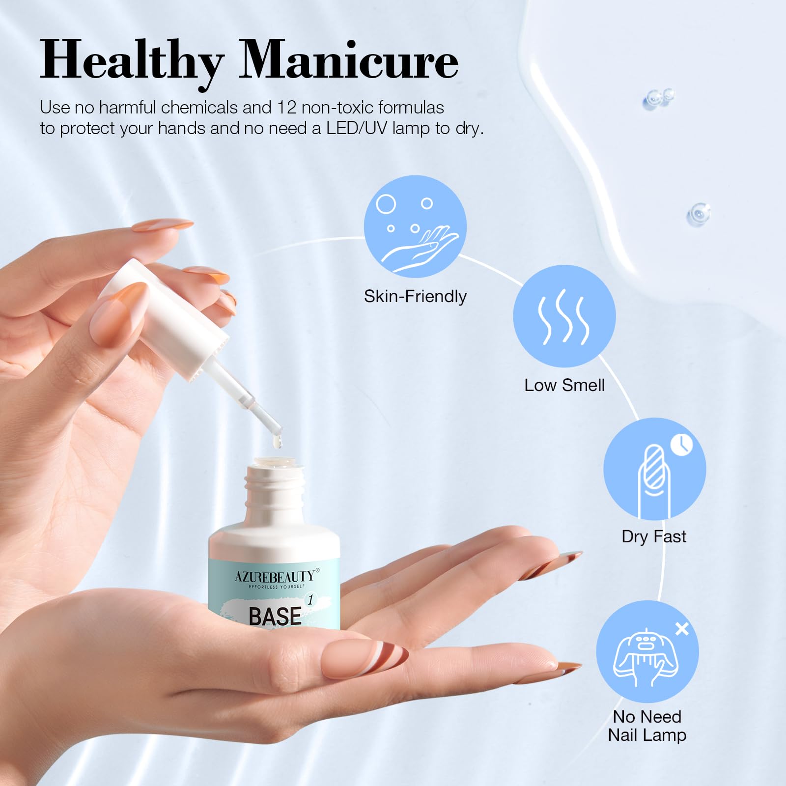 AzureBeauty Activator bottle speeds drying for efficient at-home nails.