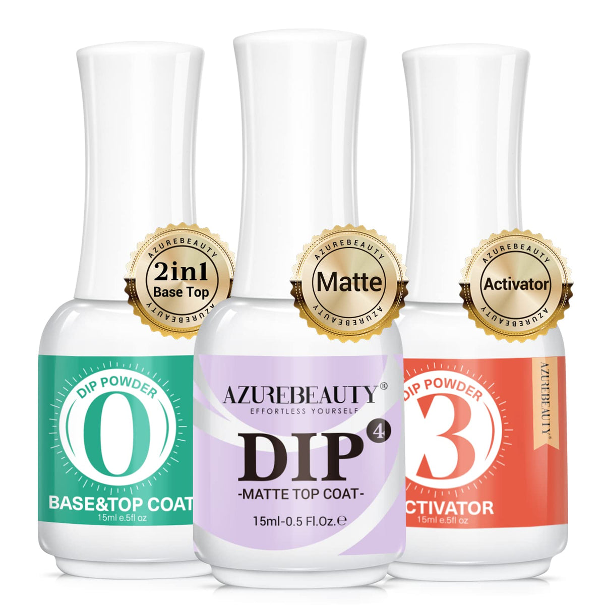 AZUREBEAUTY Dip Powder Base & Top Coat bottle with fast-dry formula for at-home manicures.