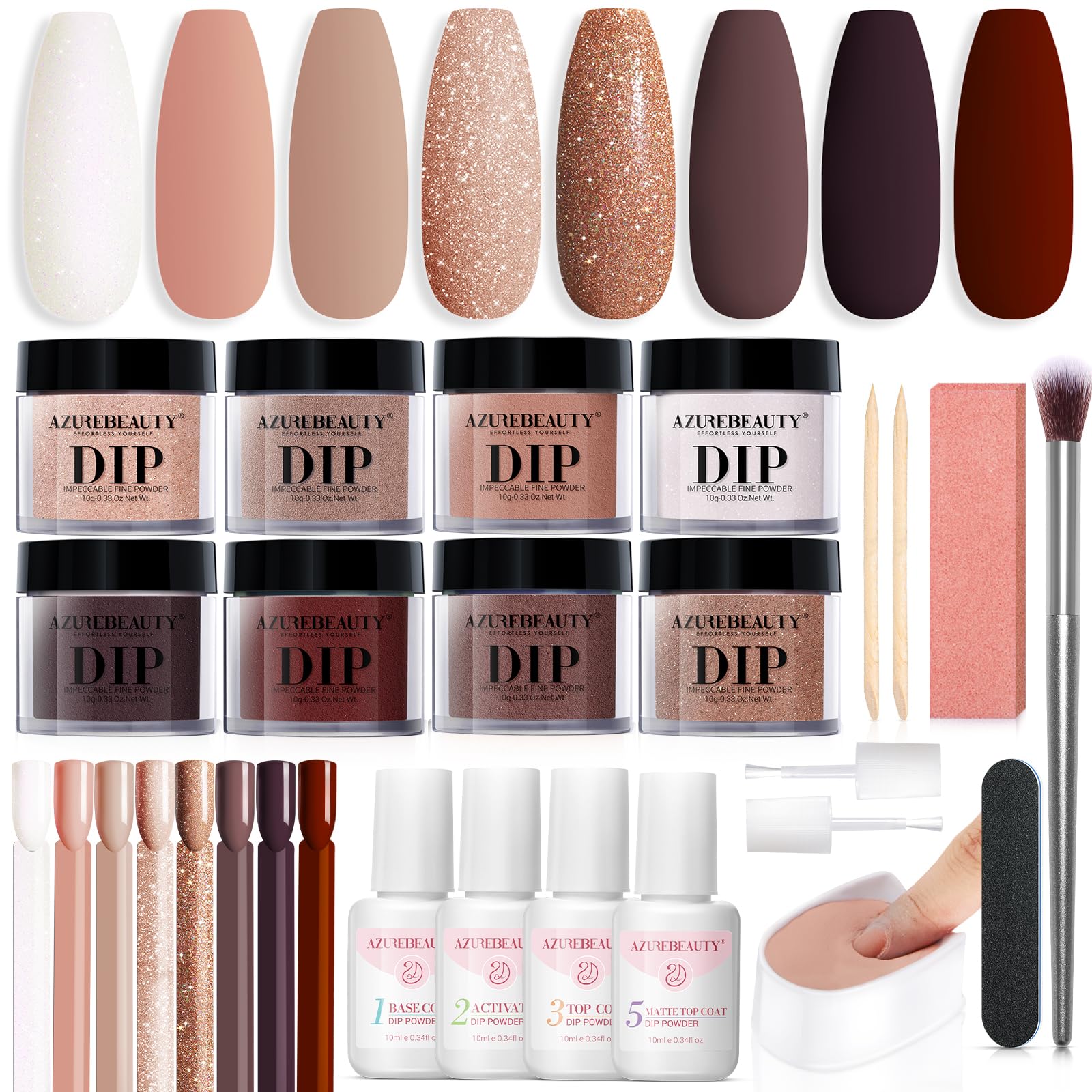AzureBeauty dip nails powder coffee brown color for durable nails.