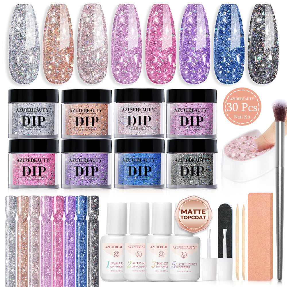 AZUREBEAUTY dip nails powder starter kit displayed for at home manicure convenience