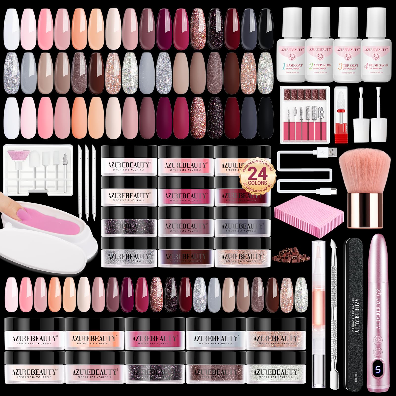 AzureBeauty Dip Powder Kit 24-color palette for versatile at-home manicures