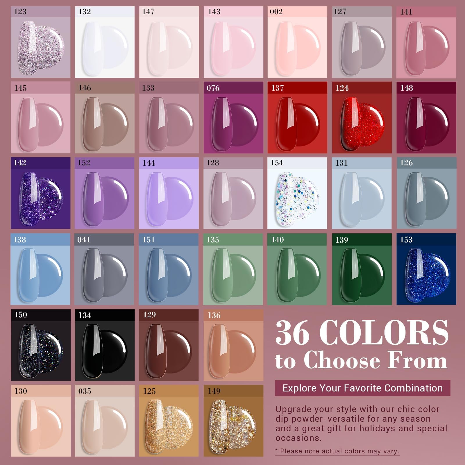 AzureBeauty 36-color dip powder palette for endless mix-and-match nail looks.