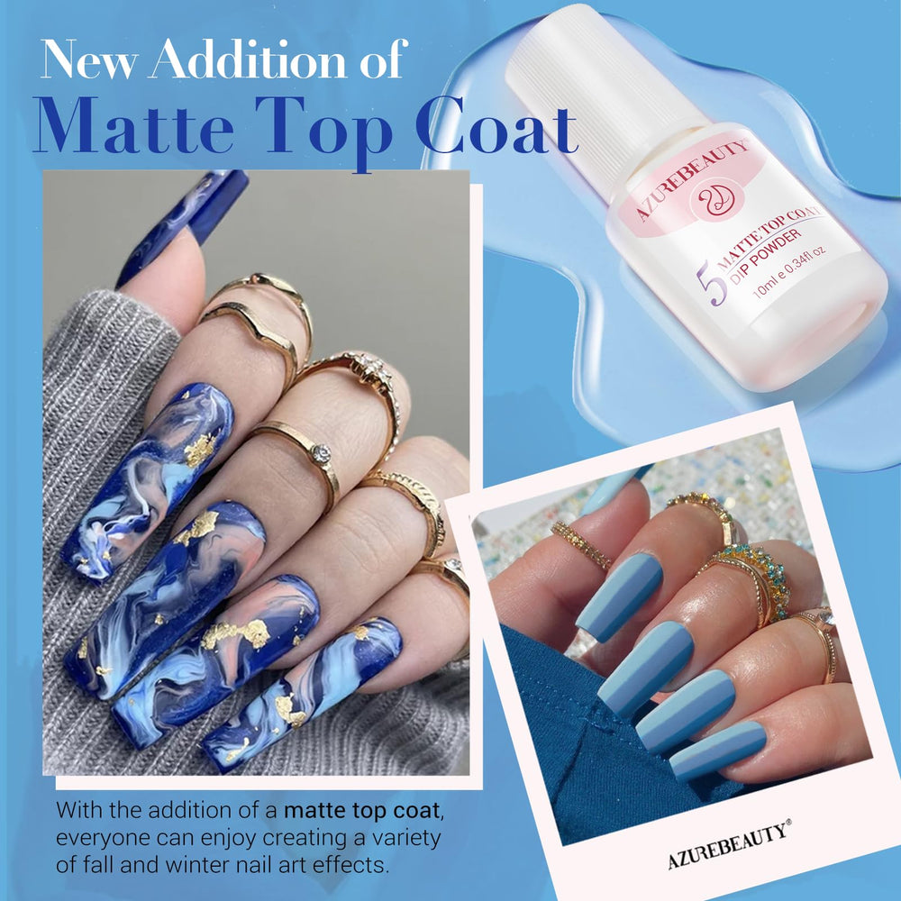 AzureBeauty eight-color swatch displays vibrant, long-lasting nail powders.