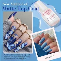 AzureBeauty eight-color swatch displays vibrant, long-lasting nail powders.