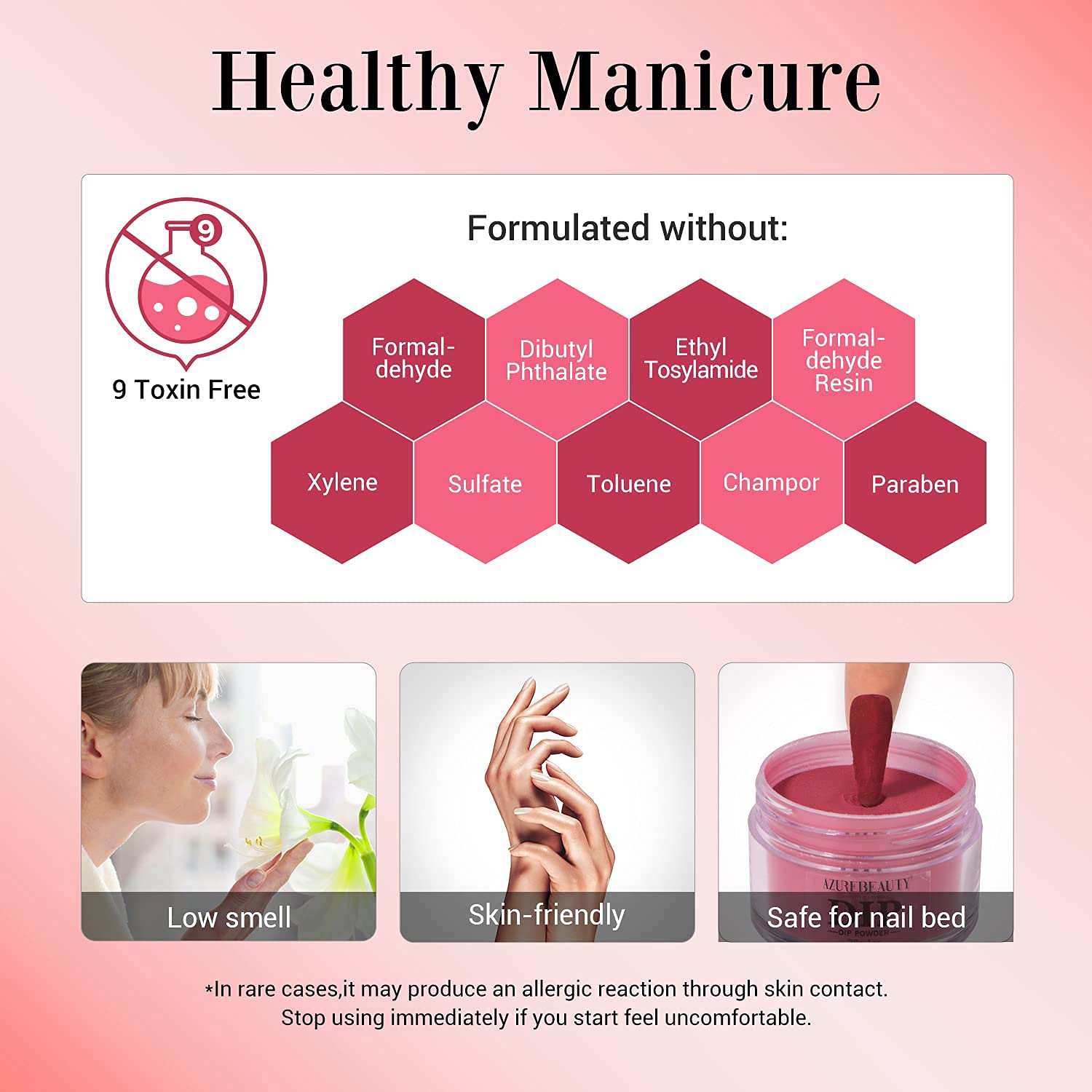 AzureBeauty dip powder enriched with calcium for durable, natural-looking nails.
