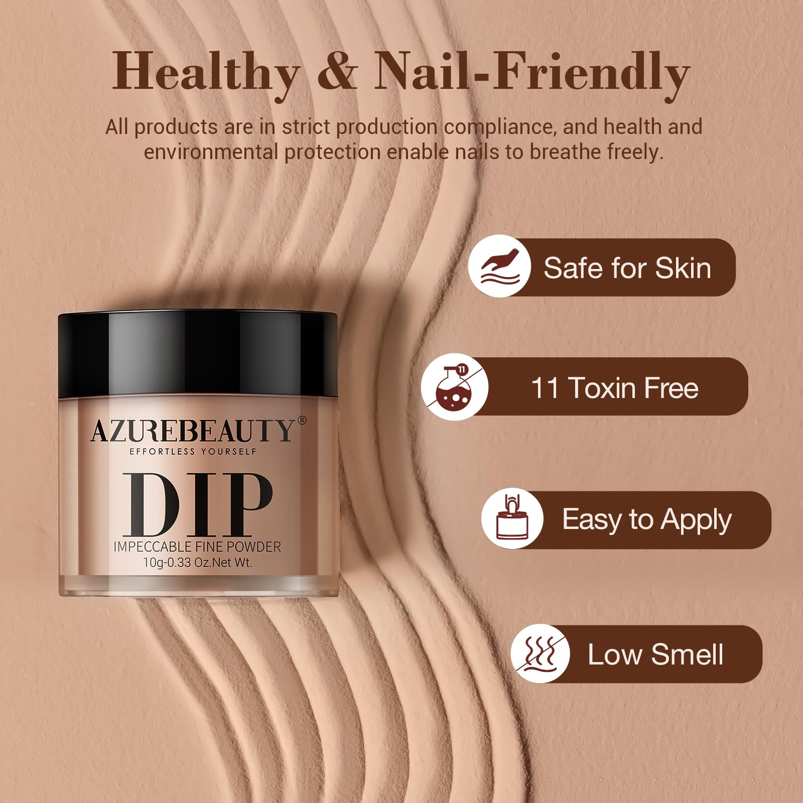 AzureBeauty dip powder finish closeup with shiny, long-lasting look
