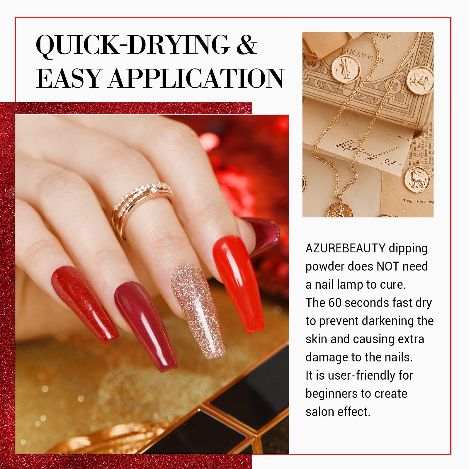 AZUREBEAUTY silver glitter powder for dazzling nail accents.