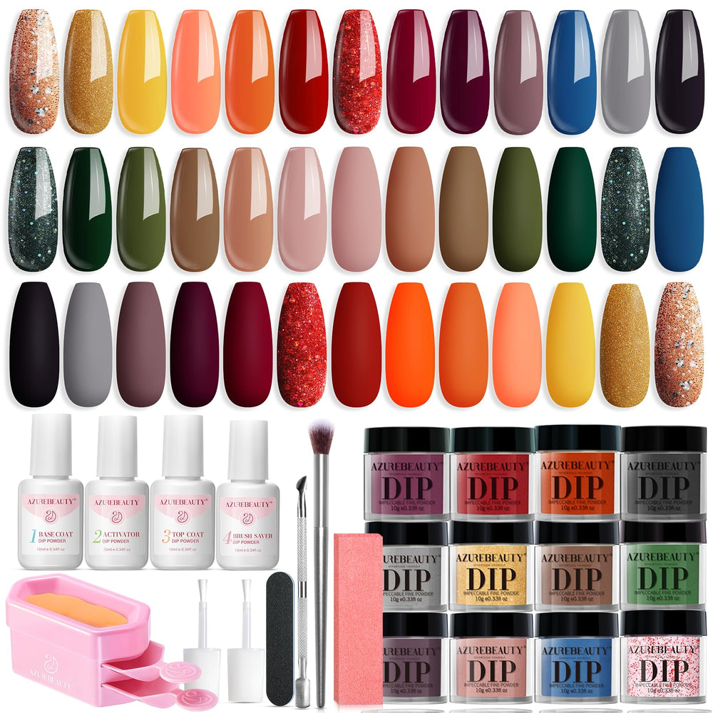 AZUREBEAUTY dip powder kit with 20 colors for versatile nail looks.