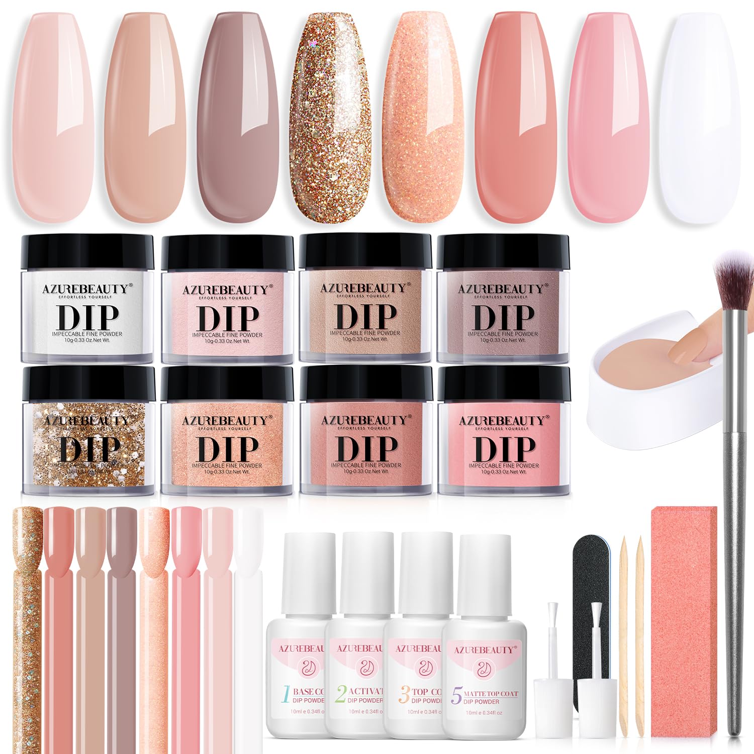AzureBeauty dip powder kit 30pcs for a long-lasting manicure.