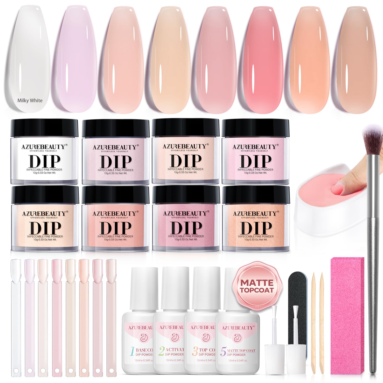 AzureBeauty dip powder kit showing eight colors for versatile nail art.