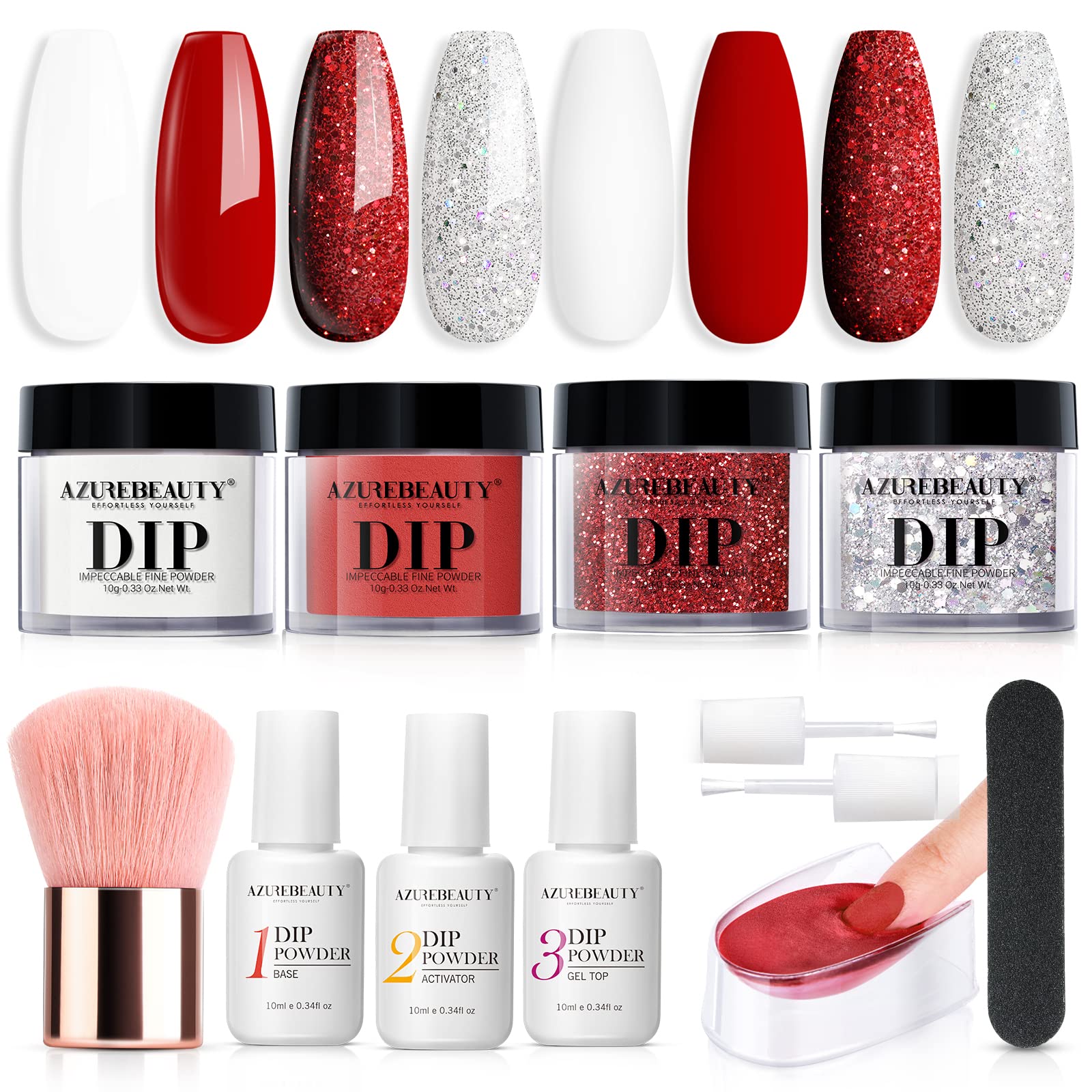 AzureBeauty Berry Red dip powder for a bold, durable manicure without lamp curing.