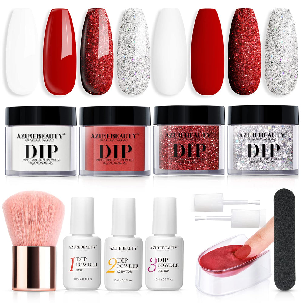 AzureBeauty Berry Red dip powder for a bold, durable manicure without lamp curing.