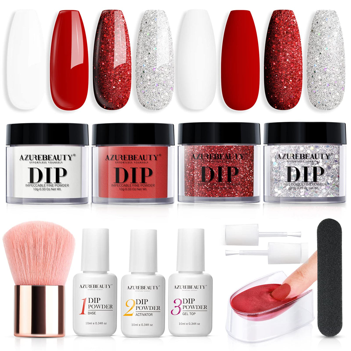 AzureBeauty Berry Red dip powder for a bold, durable manicure without lamp curing.