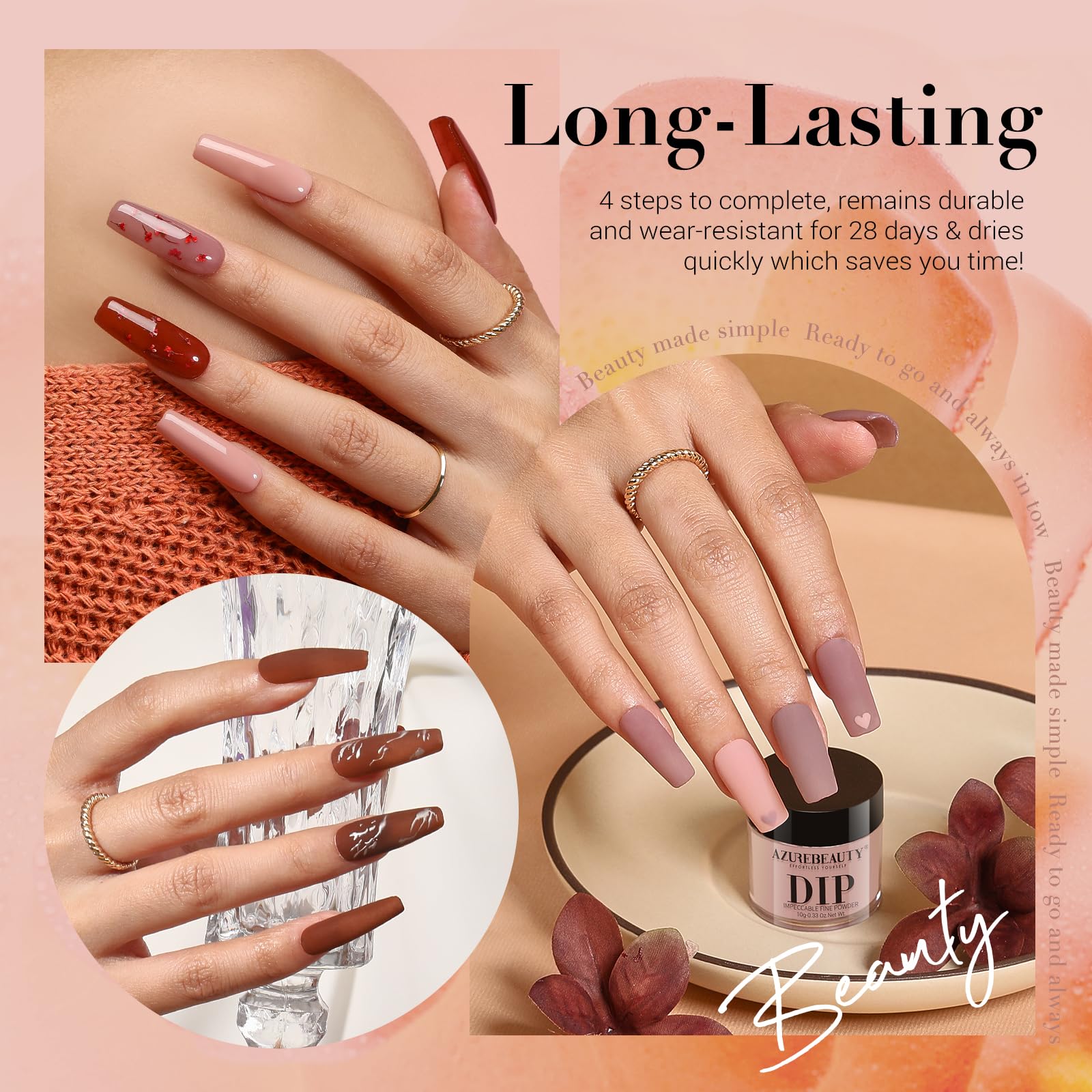 AzureBeauty dip powder kit brown color for warm, durable nails