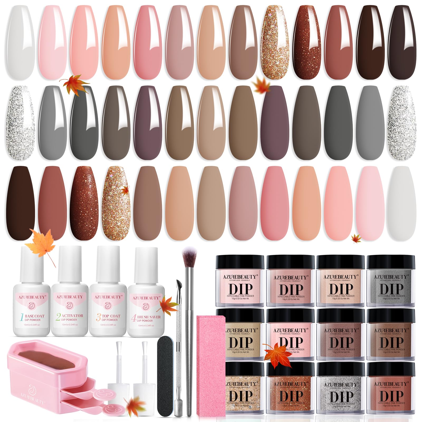 AzureBeauty Dip Powder Kit with Classic Brown Nude colors for natural-looking nails
